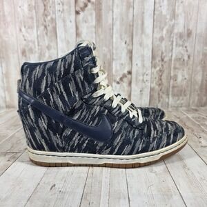 Nike‎ Dunk Sky High Wedge Sneakers Womens Size 9.5 Black White Tribal Print